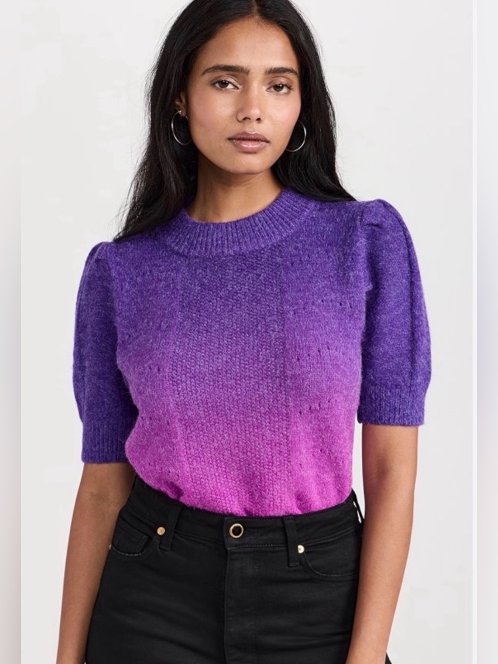 NWT English Factory Purple Ombre Puff Sleeve Sweater Top Short Sleeve Sz Medium